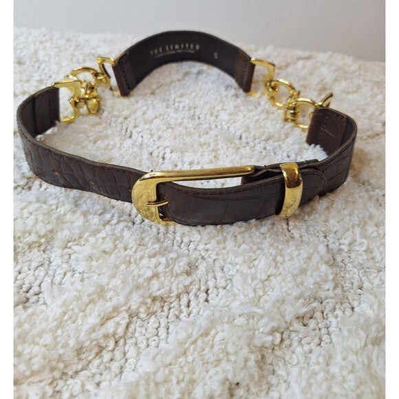 THE LIMITED Brown Croc Leather Chunky Chain Belt Women's Small Made In Italy - Picture 1 of 7